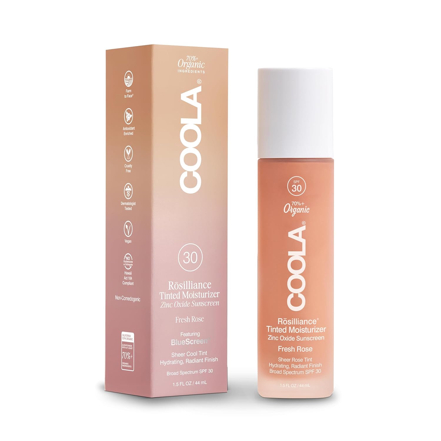COOLA Organic Rosilliance BB Cream With SPF 30, Tinted Moisturizer Sunscreen & Foundation, Dermatologist Tested, 1.5 Fl Oz