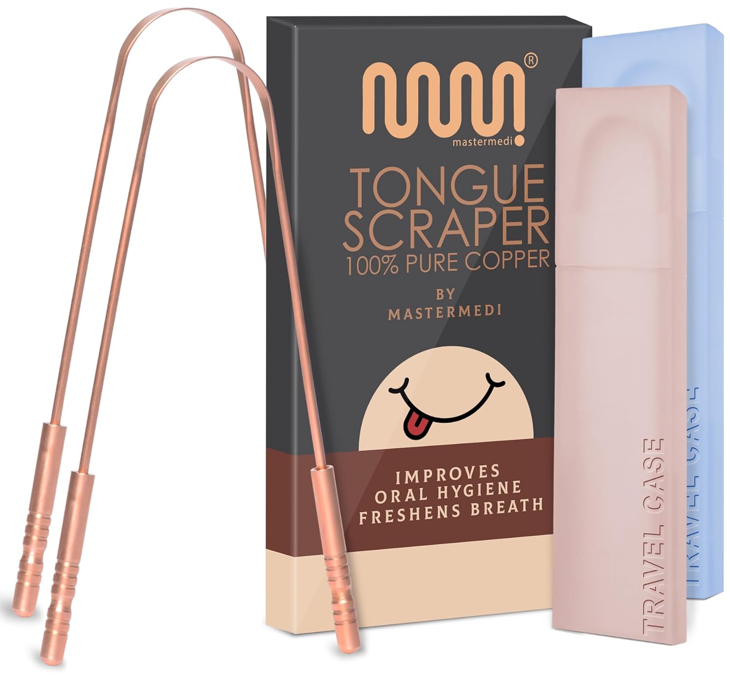 MasterMedi Tongue Scraper with Case Easy to Use Tongue Scraper for Adults, Tongue Cleaner for Oral Care & Hygiene (Single Pack (with Travel Case))