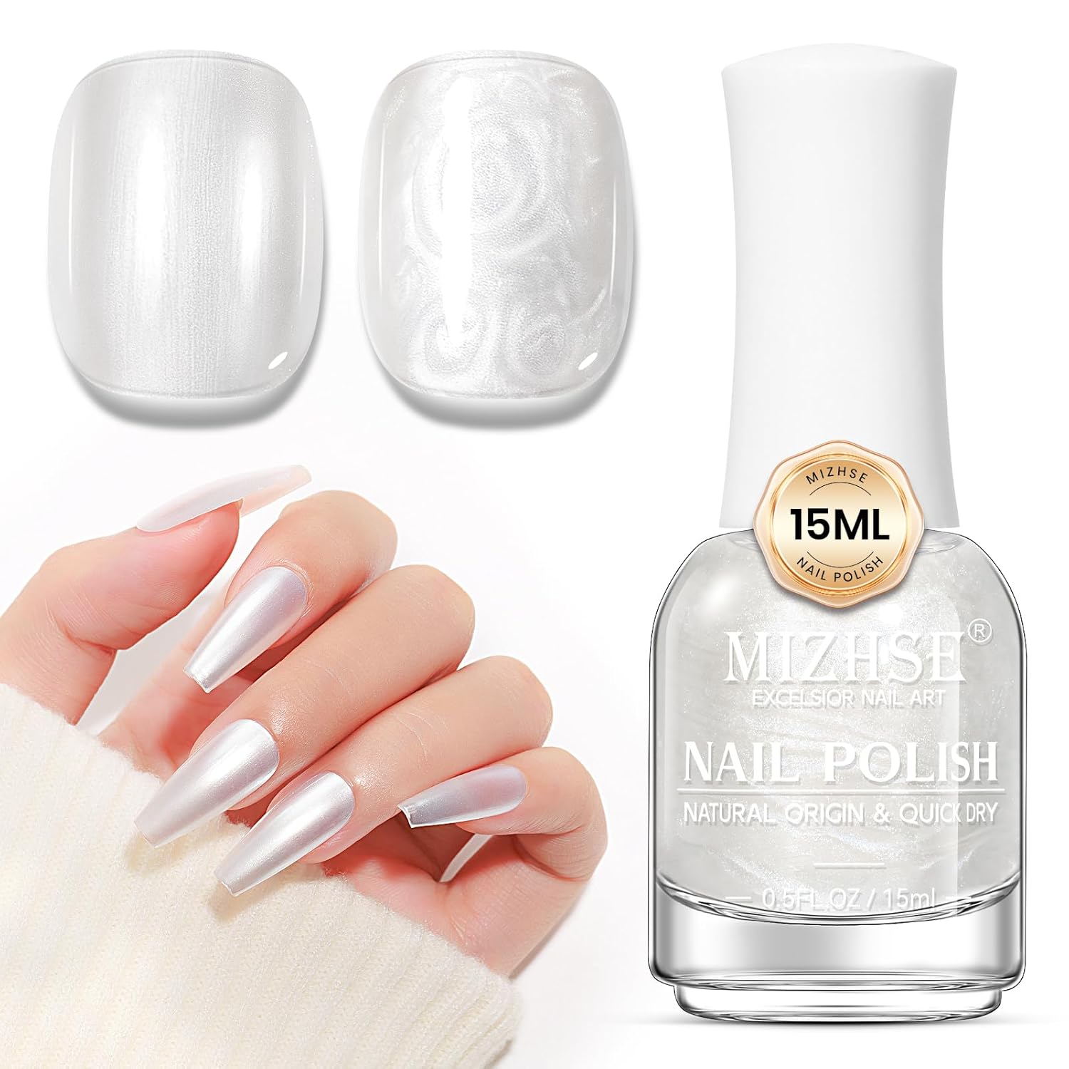 MIZHSE Nail Polish: 15Ml Mermaid Pearl Nail Polish Pink Aurora Effect Nail Polish, Fingernail and Toenail Polish Glossy Long Lasting Nail Polish Trendy DIY at Home Nail Gift Spree