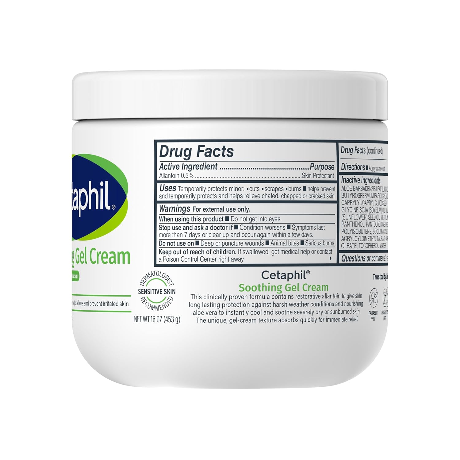 Cetaphil Soothing Gel-Cream with Aloe Instantly Soothes and Hydrates Sensitive Skin, Fragrance and Paraben Free, 16 oz