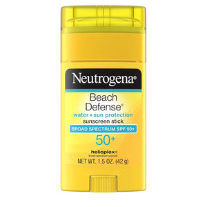 Neutrogena Beach Defense Sunscreen Stick SPF 50, 1.5 oz, Hands-Free Application, Oxybenzone Free Sunscreen for Face & Body, Water-Resistant Sun Protection, Travel Size