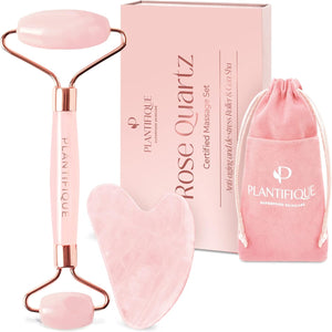 PLANTIFIQUE Rose Quartz Gua Sha Tool – Anti-Aging Face Massager & Jawline Shaper for Skincare Routine – Facial Massage & Skin Care Gift