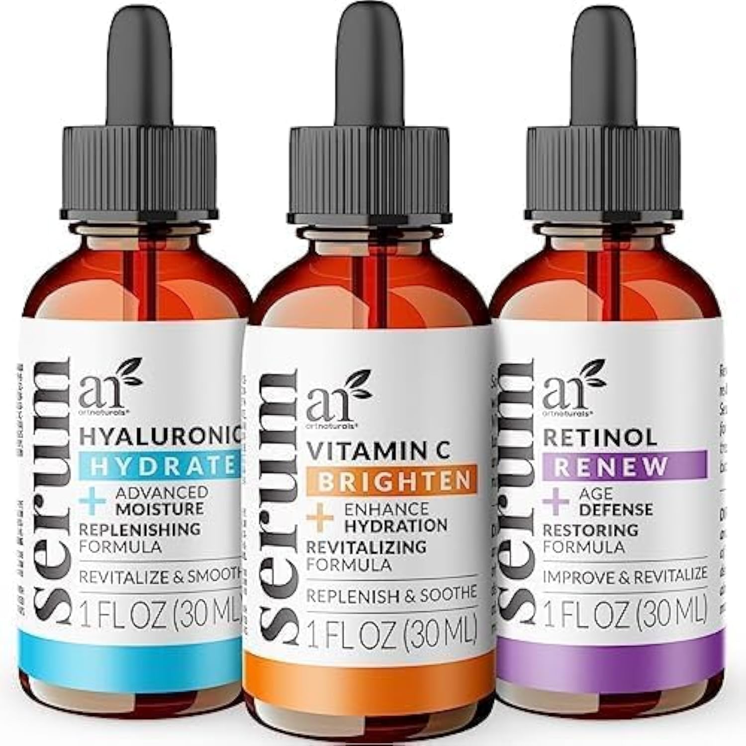 Vitamin C Serum Skin Care 4-Piece Set: Includes Retinol, Hyaluronic Acid & Niacinamide – Anti-Aging, Skin Brightening, Hydrating, Wrinkle Reduction, Dark Spot Corrector – 3-Month Supply – artnaturals