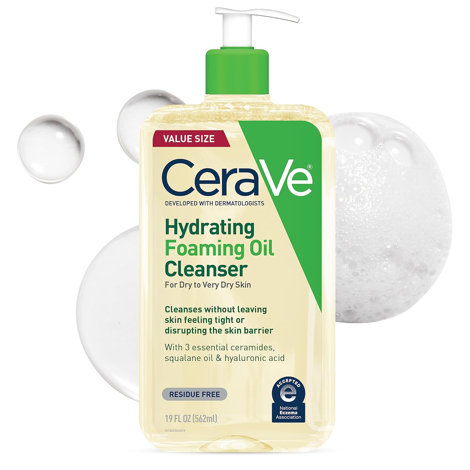 CeraVe Hydrating Foaming Oil Cleanser, Moisturizing Cleanser for Face & Body, Squalane Oil + Hyaluronic Acid + Ceramides, For Dry to Very Dry Skin, Fragrance Free & Residue Free, 8 FL Oz