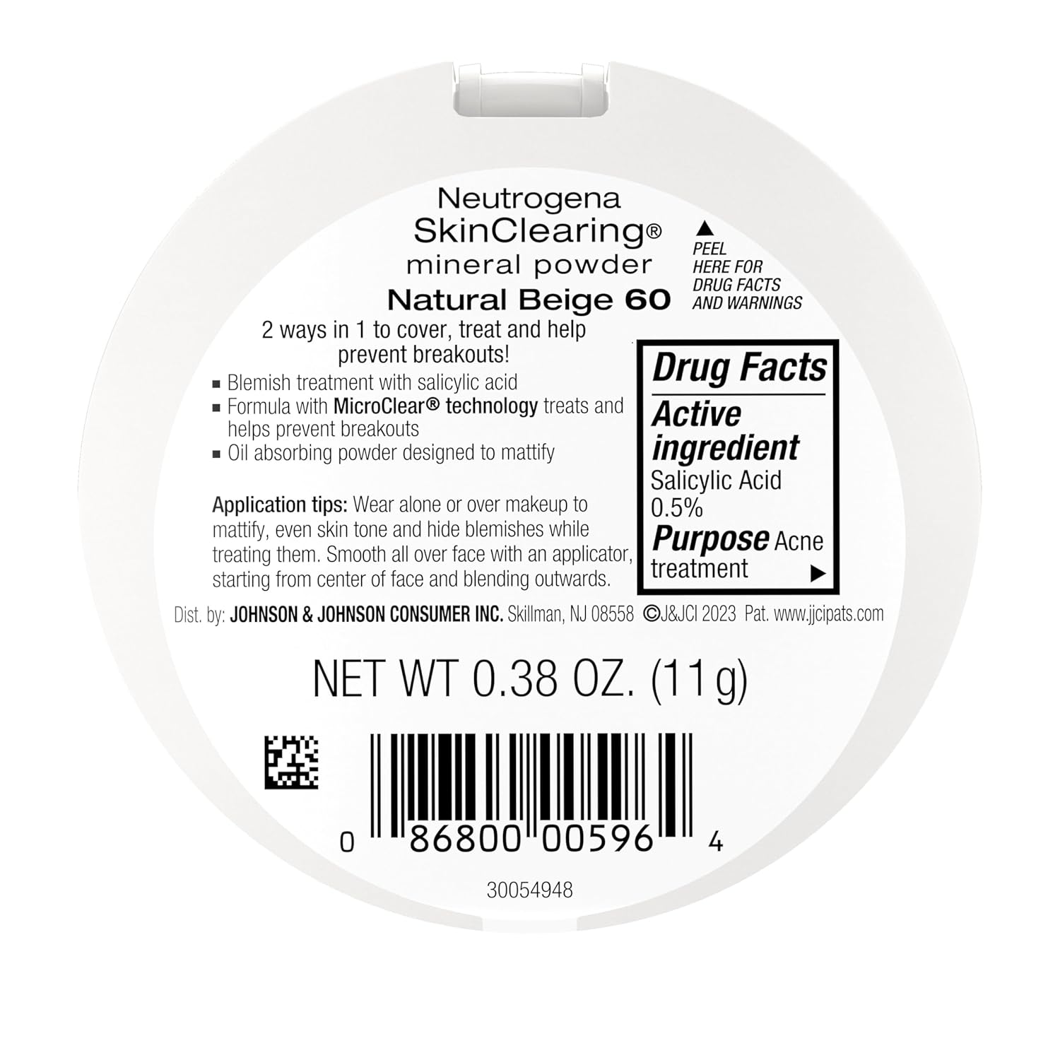 Neutrogena SkinClearing Mineral Acne-Concealing Pressed Powder Compact, Shine-Free & Oil-Absorbing Makeup with Salicylic Acid to Cover, Treat & Prevent Breakouts, Natural Beige 60,.38 oz (Pack of 2)