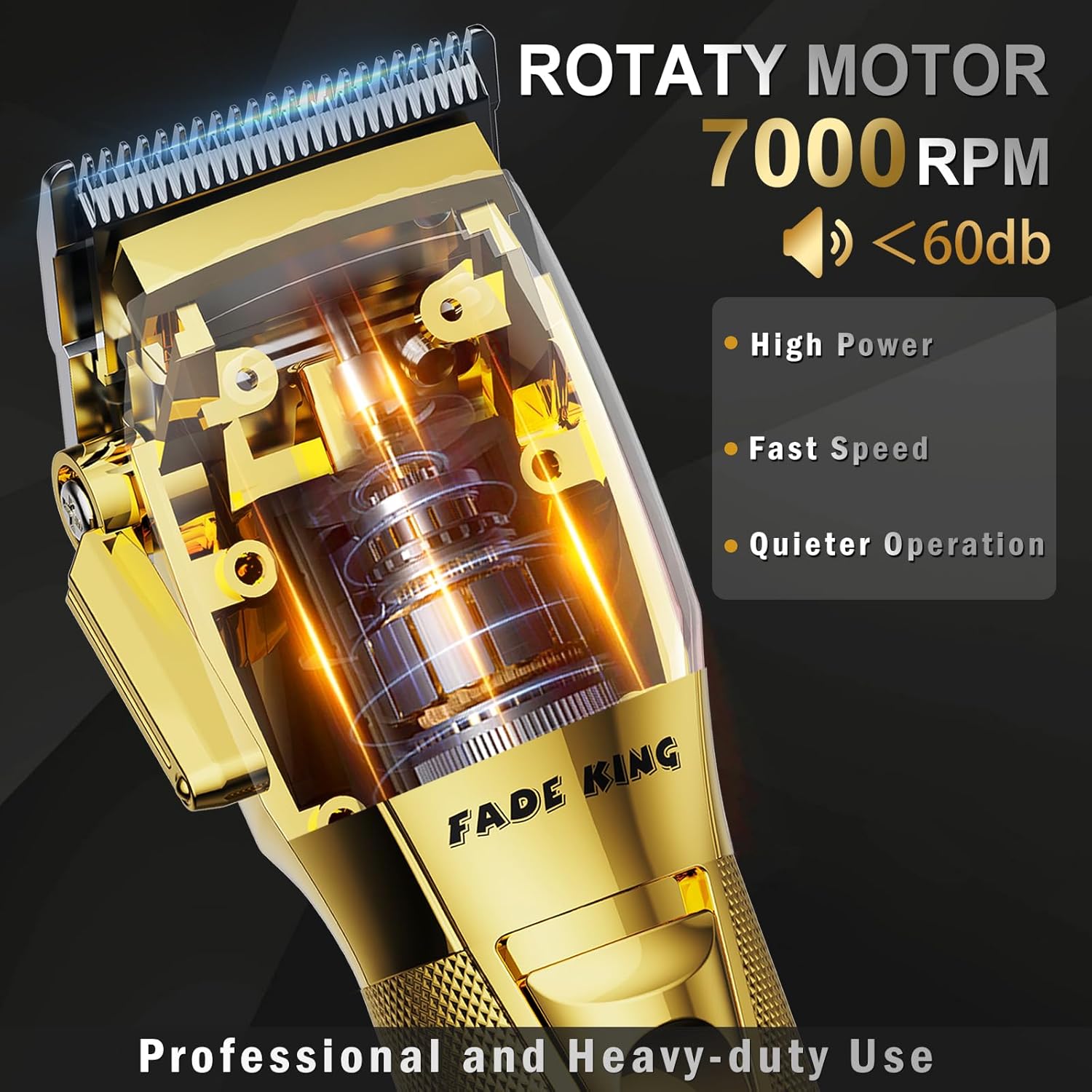 FADEKING® Professional Hair Clippers for Men - Cordless Hair Clippers, LCD Display Barber Clippers for Hair Cutting & Mens Grooming with Travel Case (Gold+Bronze)