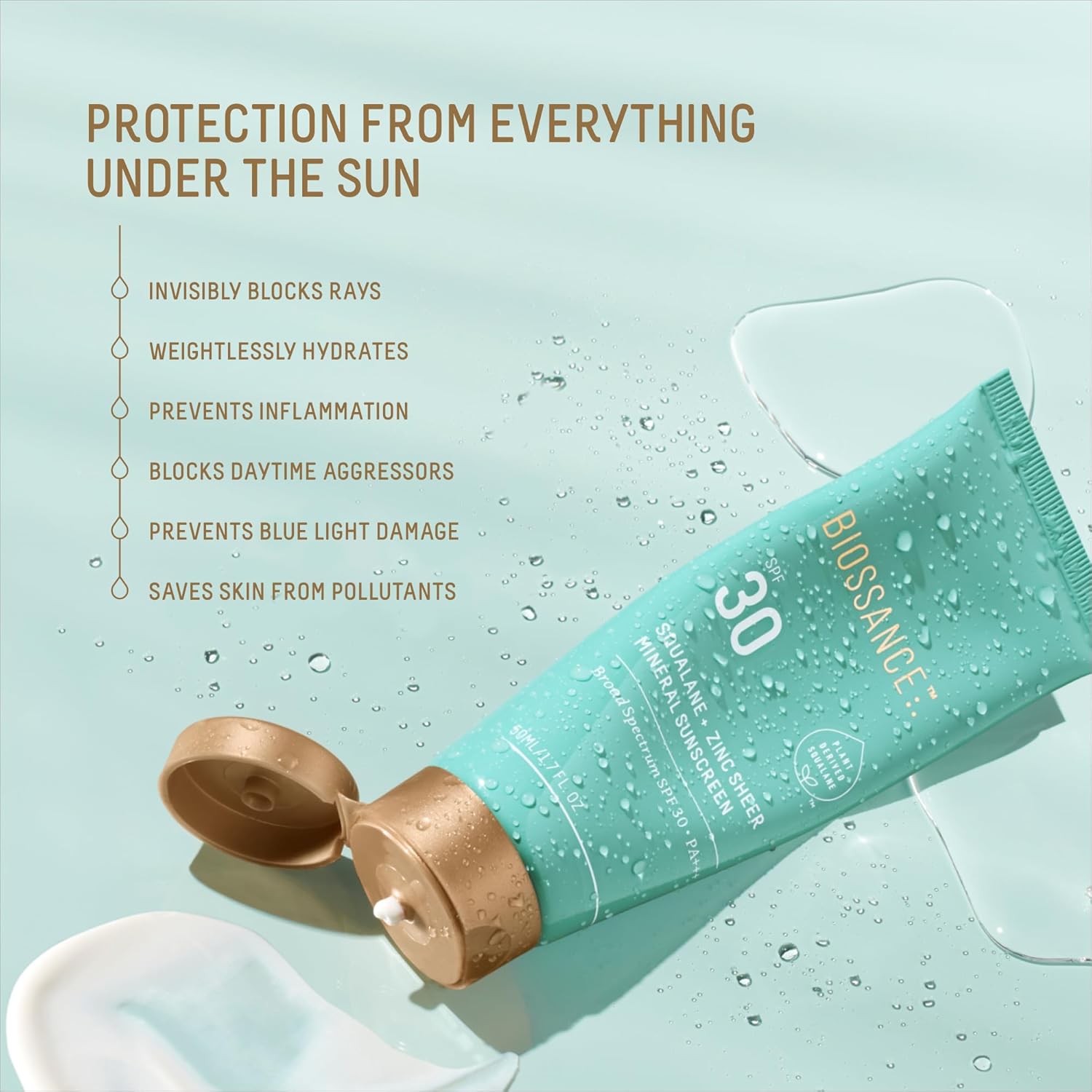 Biossance Squalane + Zinc Sheer Mineral Sunscreen Lotion – Broad-Spectrum SPF 30 with Zinc Oxide and Ectoin – Weightless with Non-Greasy, Dewy Finish – Hydrating Moisturizer & Makeup Primer