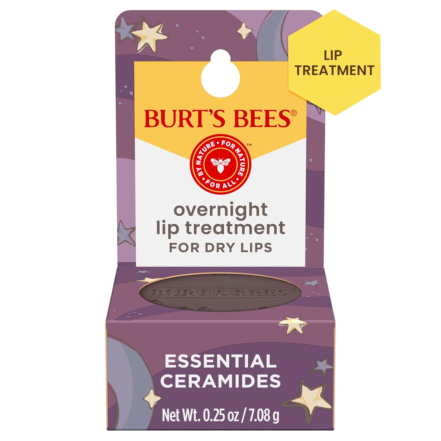 Burt's Bees Overnight Intensive Lip Treatment, 0.25 oz - Moisturizing, Restorative, Reduces Fine Lines, Vitamin E, Ceramides Oils, Leaping Bunny Certified, Compact Jar