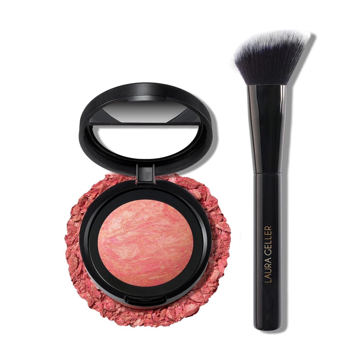 LAURA GELLER NEW YORK Baked Blush-n-Brighten Marbleized Blush - Apricot Berry & Angled Brush 2pc Set