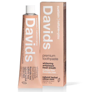 Davids Fluoride Free Toothpaste, Teeth Whitening, Antiplaque, SLS (Sulfate) Free, Promotes Enamel Health, Mouth & Gum Detox, EWG Verified, Peppermint, 5.25oz