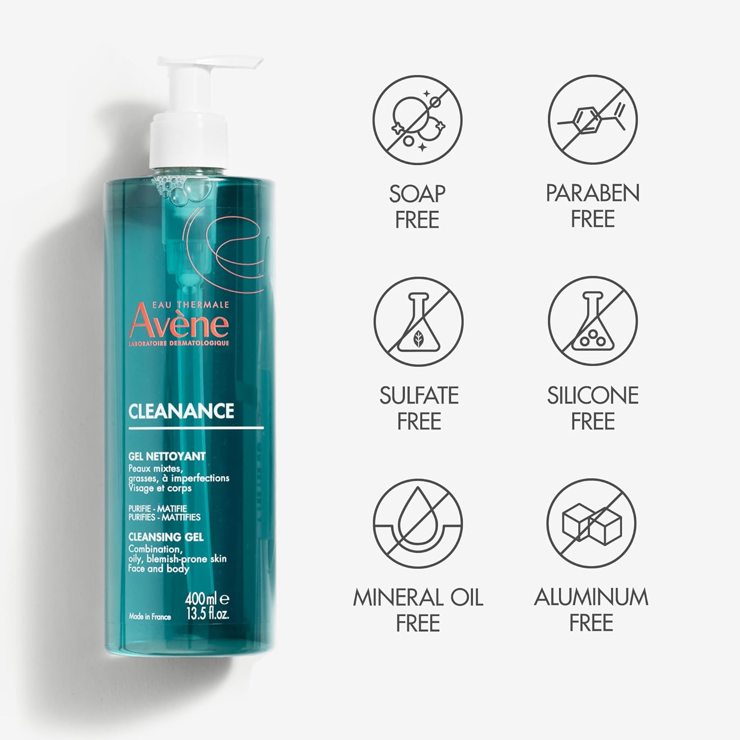 Avène Cleanance Cleansing Gel Soap Free Cleanser for Acne Prone, Oily, Face & Body, Alcohol-Free