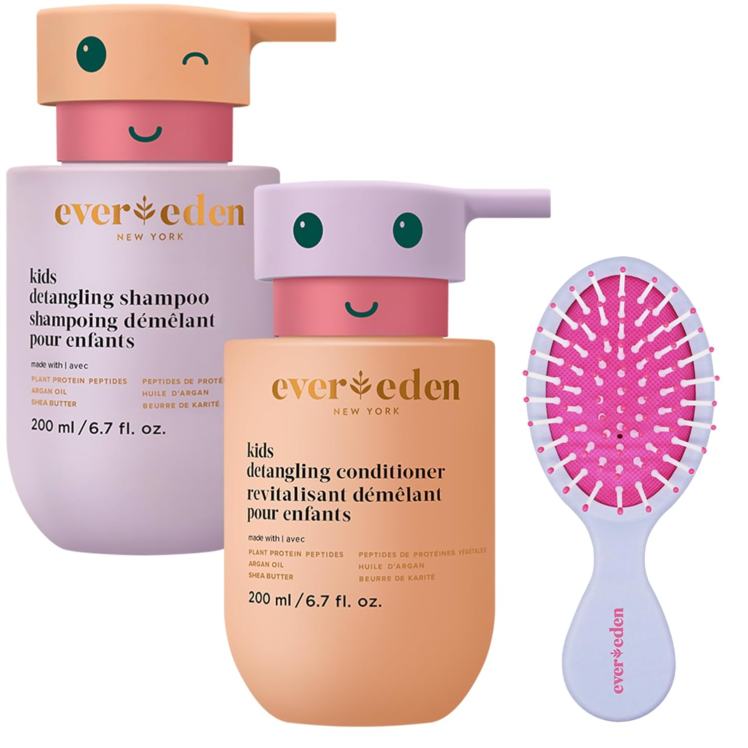 Evereden Happy Hair Duo for Kids: Vegan Shampoo and Conditioner Set with Detangler Brush - Strengthens & Smooths All Hair Types