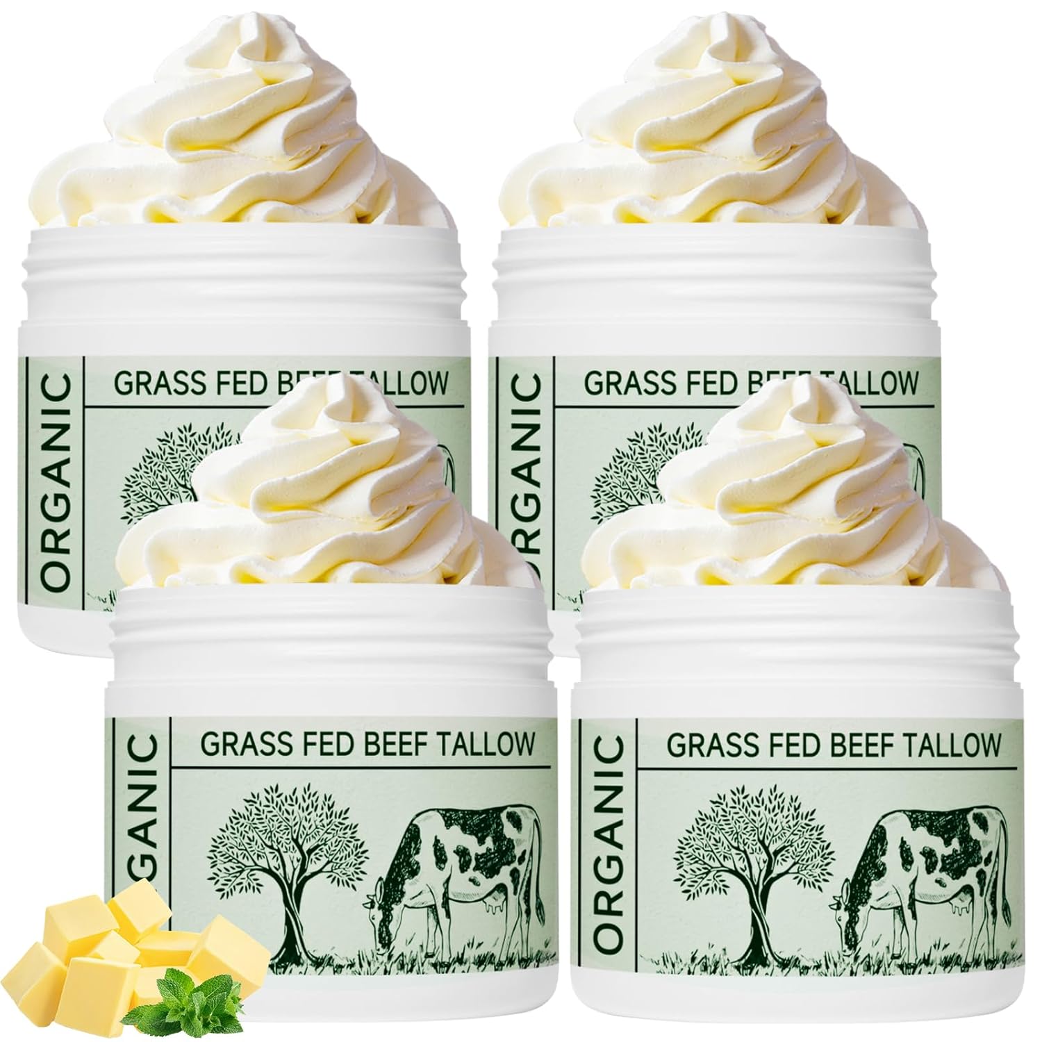 Beef Tallow, Beef Tallow for Skin, Moisturizer for Dry Skin, Unscented Beef Tallow Blam Grass Fed Whipped Tallow Face Cream Nourishing Soothing Moisturizer Body Lotion Skin Care