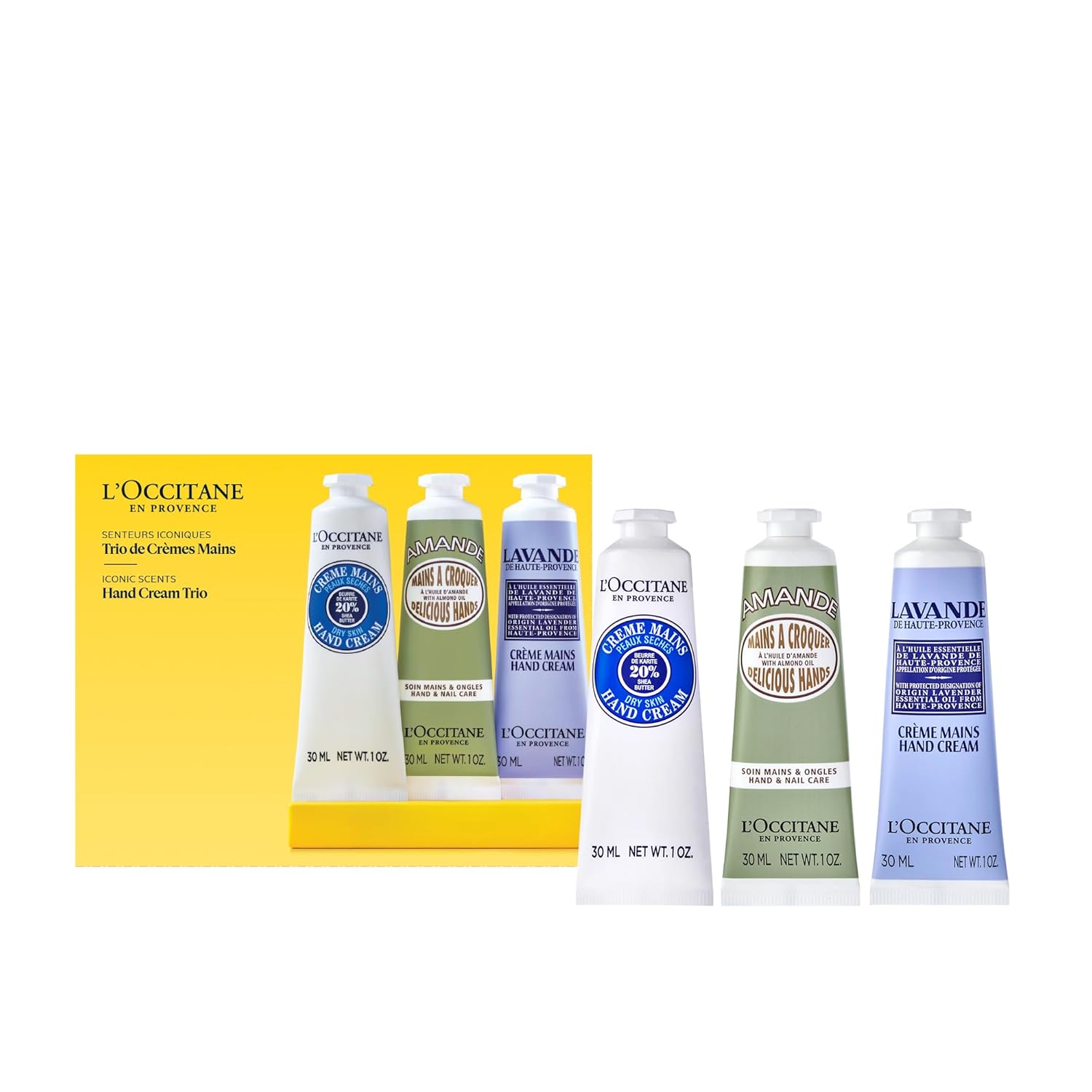 L'OCCITANE Hand Cream Classics, 3-Piece Set: Moisturizing Hand Creams, Iconic Scents, Vegan, All Skin Types, Perfect Gift, Made in France