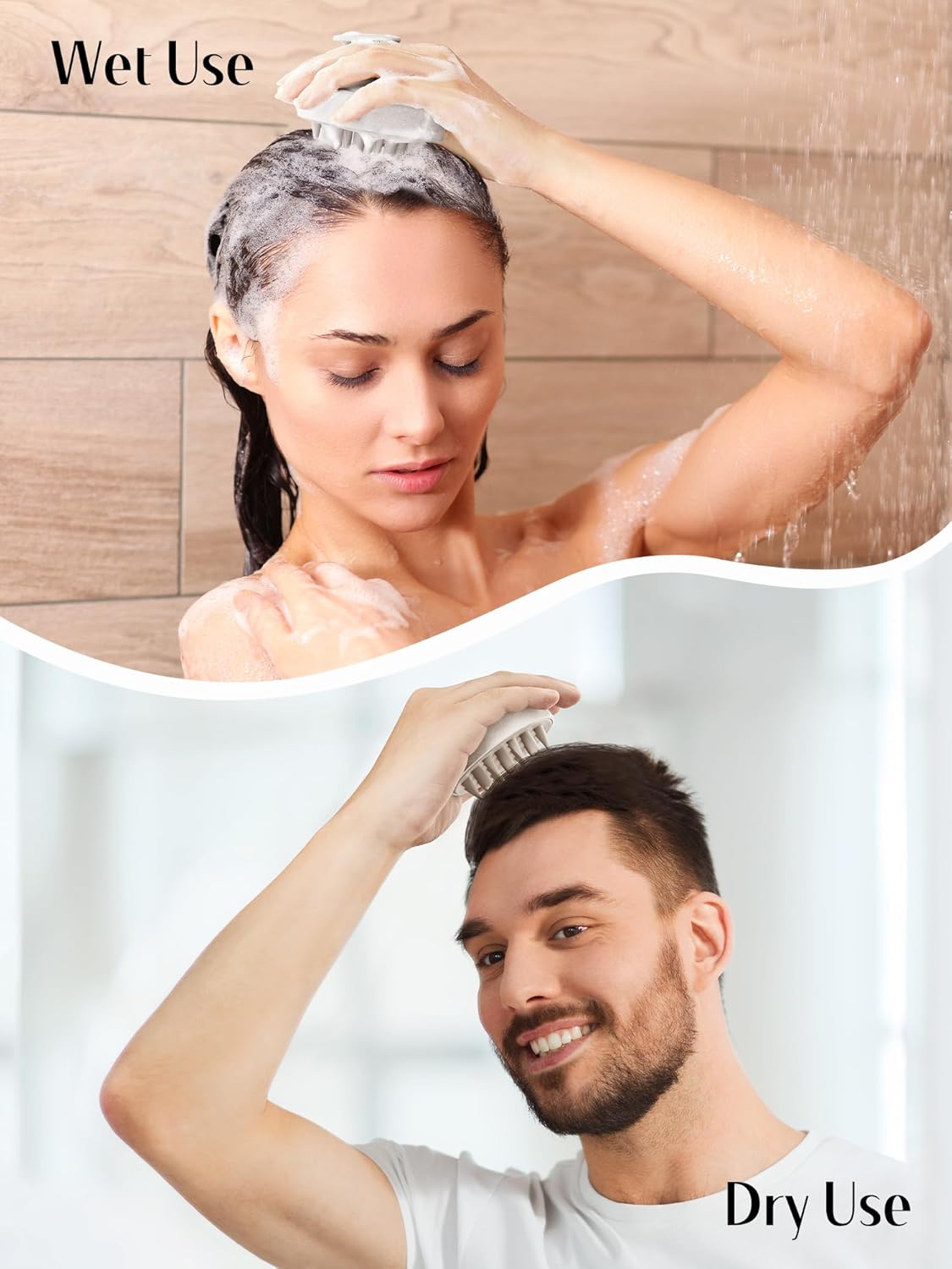 HEETA Hair Scalp Massager for Hair Growth, Shampoo Brush, Scalp Scrubber Exfoliator with Soft Silicone Bristles for Dandruff Removal to Relieve Stress, Wet Dry Use Updated Material, Beige