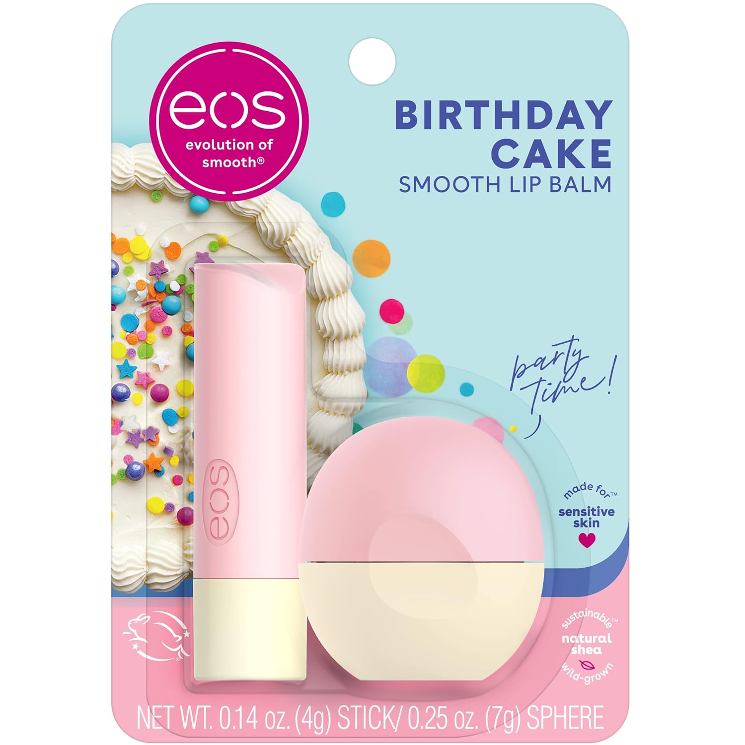 eos Natural Shea Lip Balm- Birthday Cake, All-Day Moisture Lip Care Products, 0.25 oz