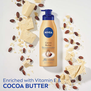 NIVEA Cocoa Butter Body Lotion, 48H Deep Moisture Care with Natural Cocoa Butter, Intensely Hydrates Dry Skin, Softens and Smoothens, 400ml Bottle, Includes Cleaning Cloth