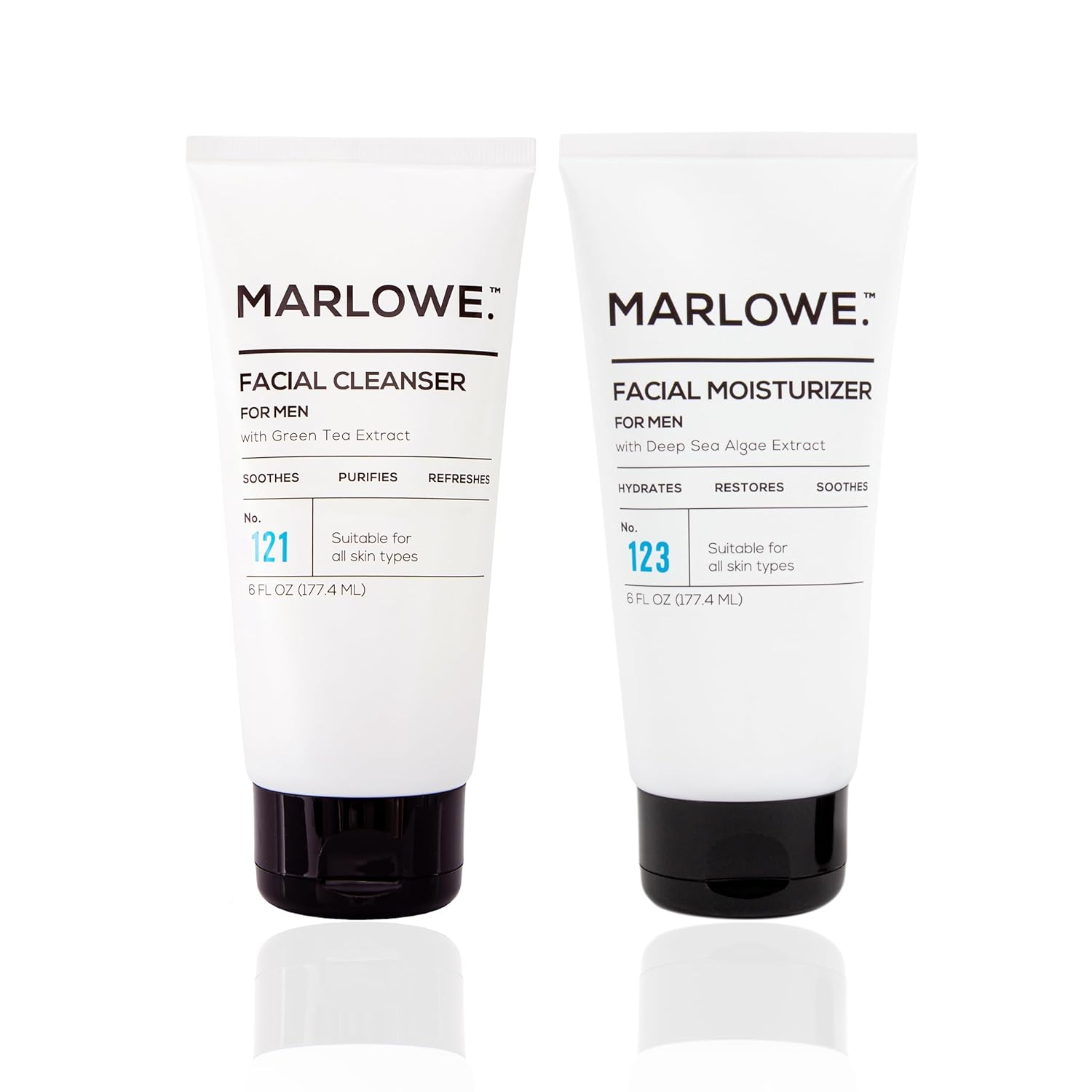 MARLOWE. No. 121 Facial Cleanser 6 oz, Daily Mens Face Wash with Natural Extracts & Antioxidants, Soothes, Purifies, Refreshes, Thick Lather, Fresh Woodsy Scent