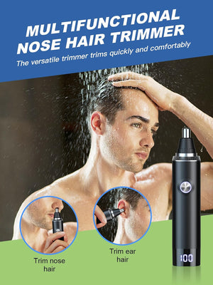 Ear & Nose Hair Trimmer with LED Display for Men Women,Painless USB Rechargeable Eyebrow & Facial & Nose Hair Trimmer Clipper,Professional IPX7 Waterproof Dual Edge Blades 12500 RPM (Black)