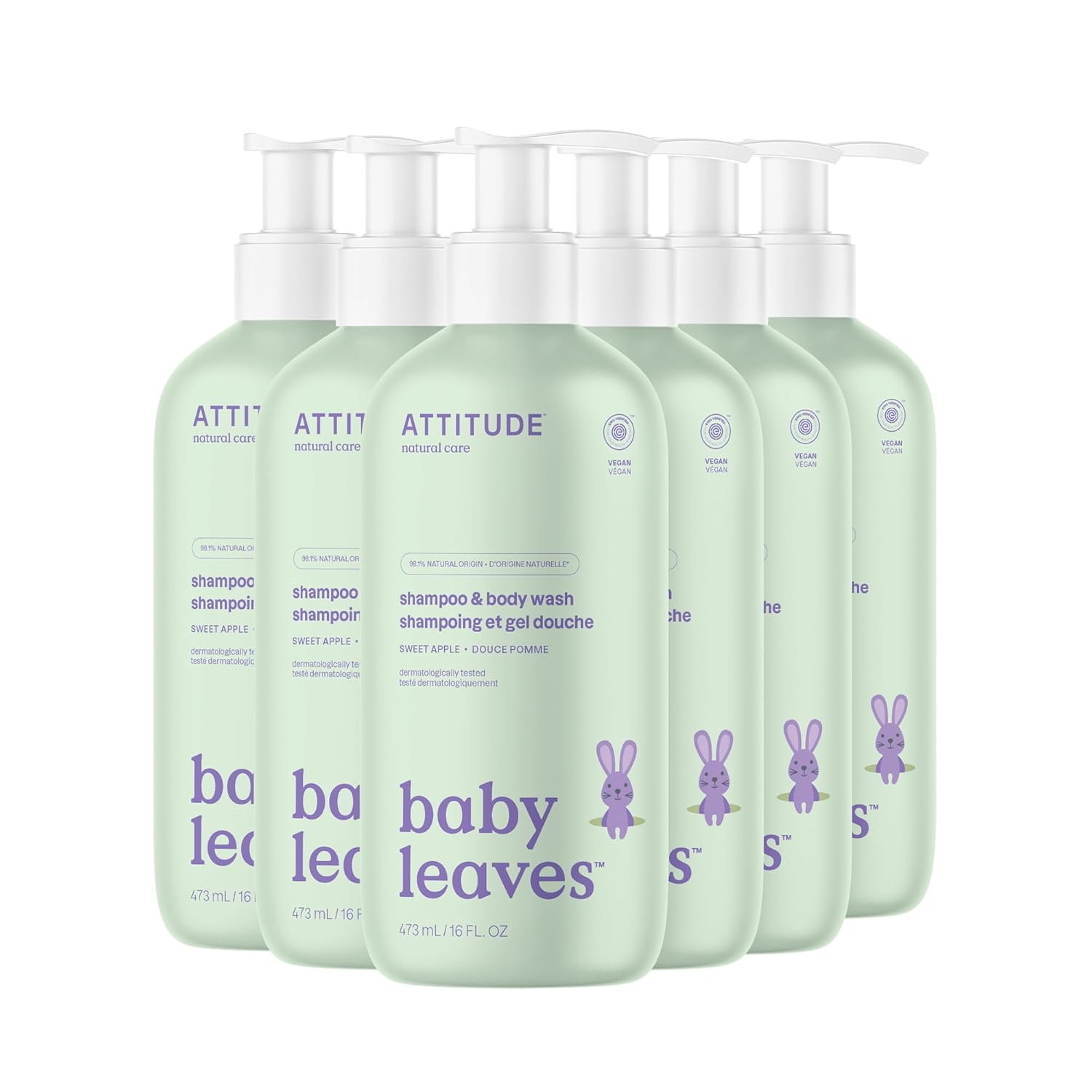 ATTITUDE 2-in-1 Shampoo and Body Wash for Baby, Fragrance-Free EWG Hypoallergenic Plant- and Mineral-Based Ingredients, Vegan and Cruelty-Free, Unscented, 16 Fl Oz