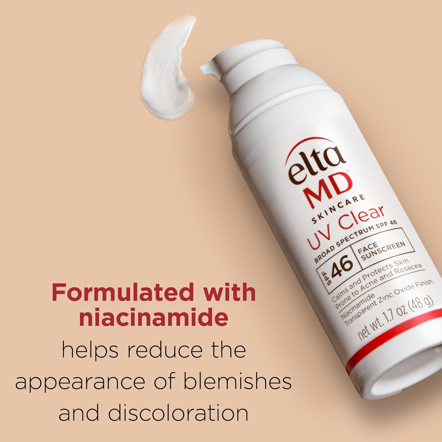 EltaMD UV Clear Face Sunscreen SPF 46, Oil Free for Face with Zinc Oxide, Dermatologist Recommended Sunscreen Lotion, For Acne-Prone Sensitive Skin, 1.7 oz Pump