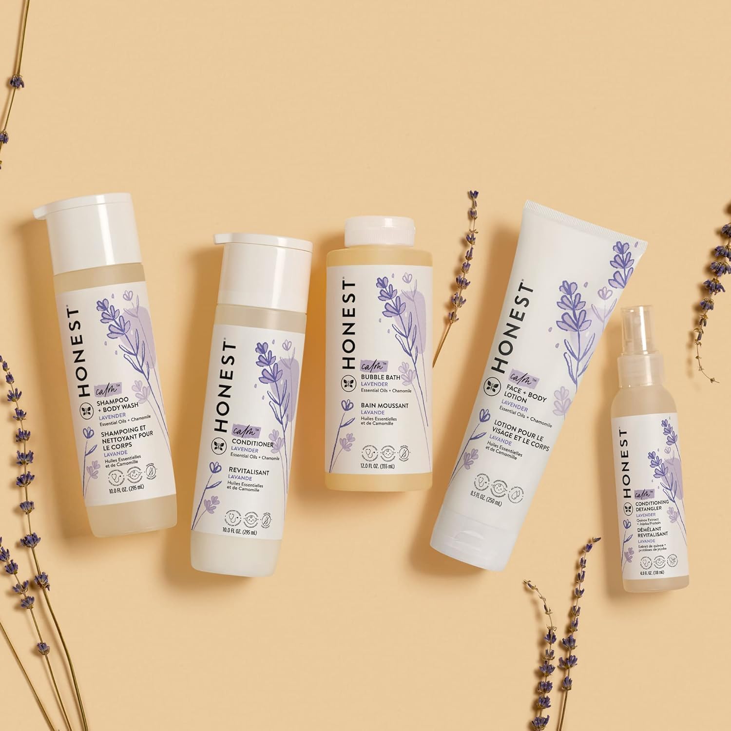 The Honest Company Silicone-Free Conditioner & 2-in-1 Cleansing Shampoo + Body Wash Duo | Gentle for Baby | Naturally Derived | Lavender Calm, 20 fl oz