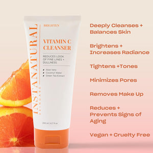 InstaNatural Vitamin C Cleanser Face Wash, Brightens and Reduces Signs of Aging, Fine Lines and Uneven Texture, with Coconut Water and Aloe Vera, 6.7 FL Oz