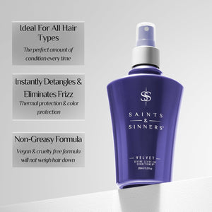Saints & Sinners Velvet Divine Leave-In Moisturizing Conditioner Hair Detangler Spray for ALL TYPES. Helps Dry Dull Frizzy Coarse Tangled Thermally Environmentally Damaged