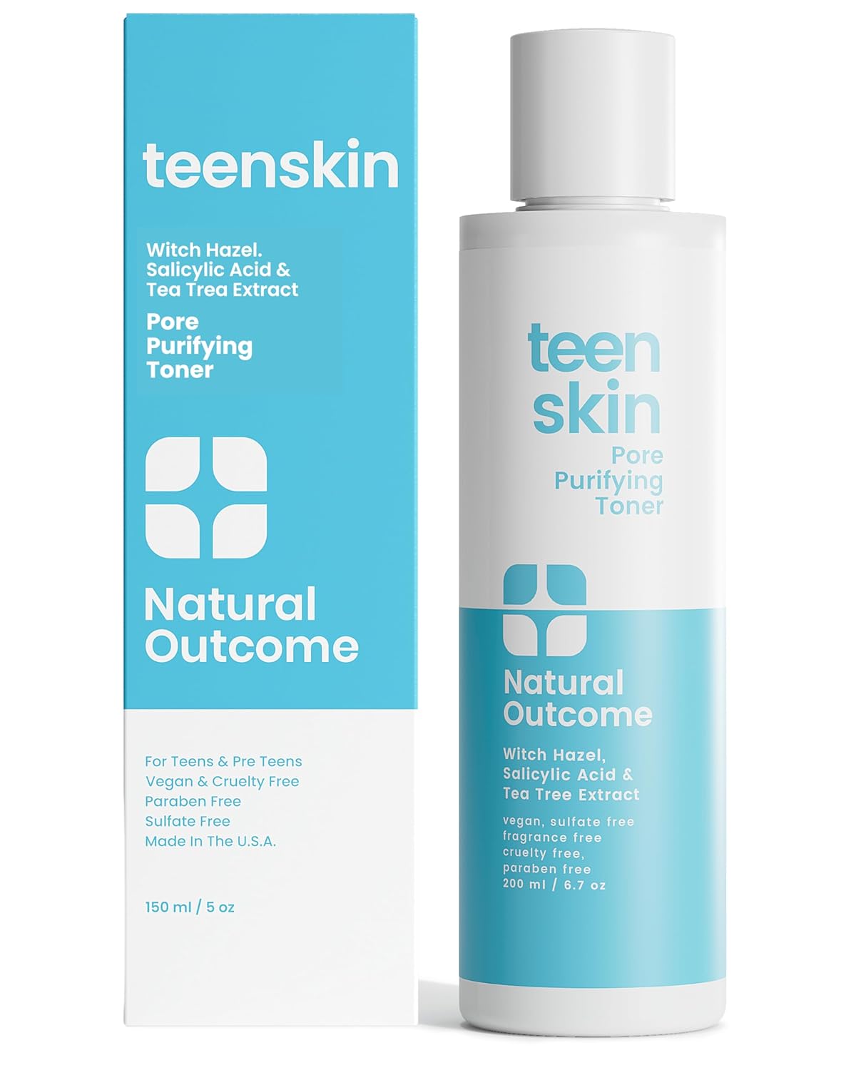 Acne Clarifying Face Toner for Teens by Natural Outcome Skin Care - Salicylic Acid Facial Astringent to Clear Acne & Purify Pores - Fragrance Free, Alcohol Free 6.7 oz