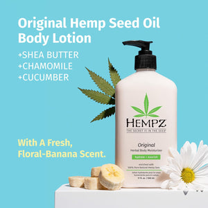 Hempz Original, Natural Hemp Seed Oil Body Moisturizer with Shea Butter and Ginseng, Original Scent, Floral Banana, 17 Fl.Oz ( Packaging may vary )
