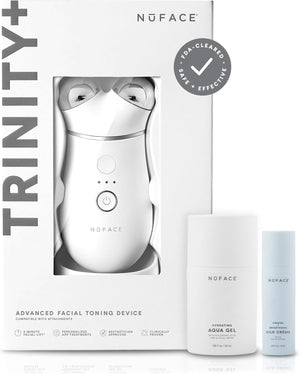 NuFACE TRINITY+ Microcurrent Facial Device Kit - FDA Cleared Face Sculpting & Neck Tightening Device to Contour Cheeks & Brows + Microcurrent Gel Activator & Silk Creme - Sandy Rose