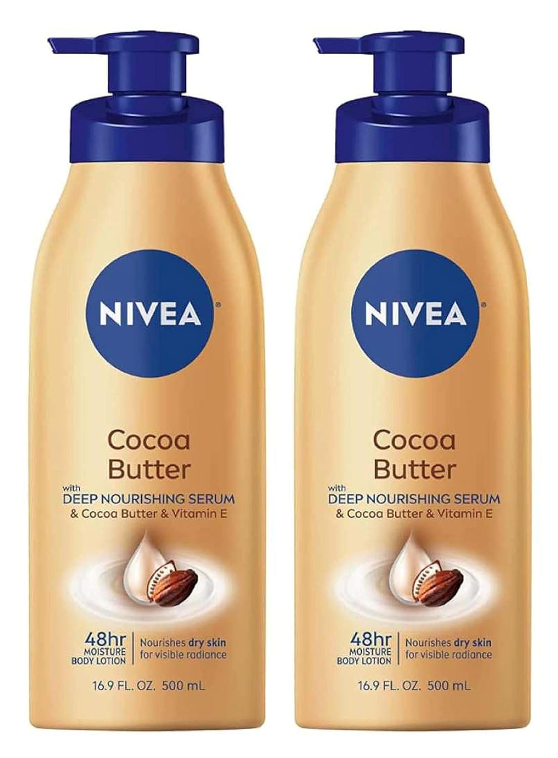 NIVEA Cocoa Butter Body Lotion with Deep Nourishing Serum, Cocoa Butter and Vitamin E, 48-Hour Moisturizing Body Lotion for Dry Skin, Nourishes Dry Skin for Visible Radiance, 16.9 Fl Oz Pump Bottle