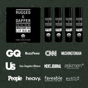 RUGGED & DAPPER Lip Balm for Men | Certified Organic + Natural Ingredients | 4-Pack Set Protects Dry + Chapped Lips