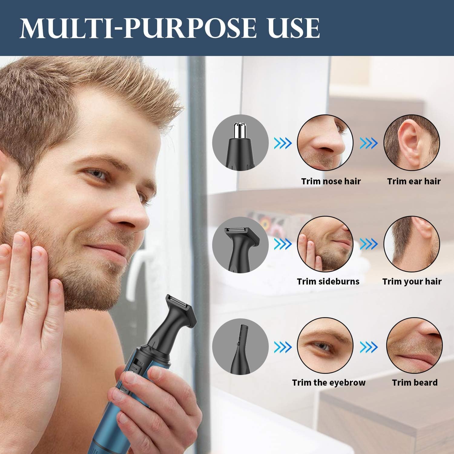 AREYZIN Ear and Nose Hair Trimmer for Men and Women Professional USB Rechargeable Nose Trimmer Nose Clippers Eyebrow Facial Hair Trimmer Body Grooming Kit IPX7 Waterproof Dual Edge Blades