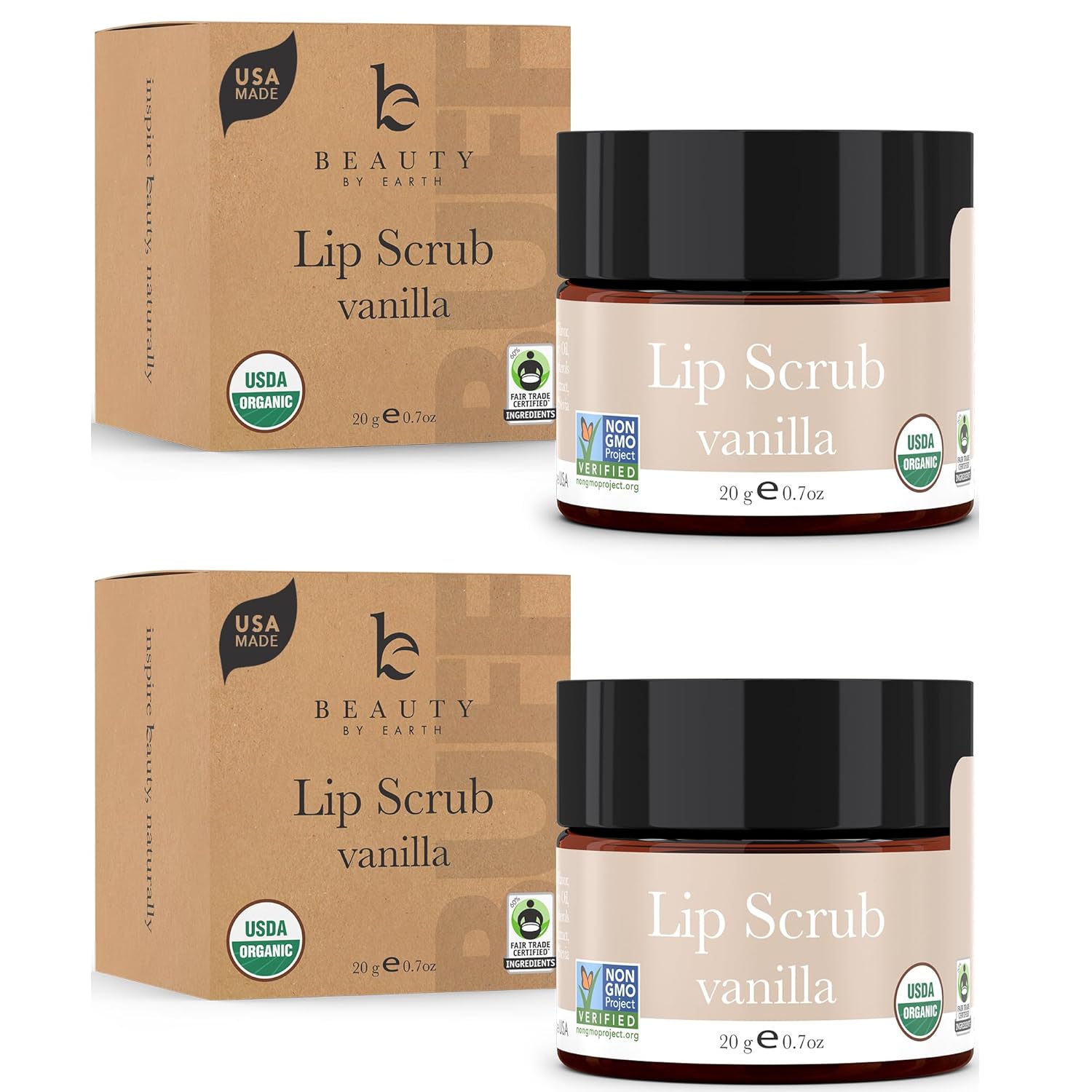 USDA Organic Lip Scrub Vanilla - USA Made with Natural Ingredients, Lips Exfoliator, Moisturizing Scrub for Dry Lips, Lip Sugar Scrubber Exfoliator for Smooth Lips, Small Beauty Gifts