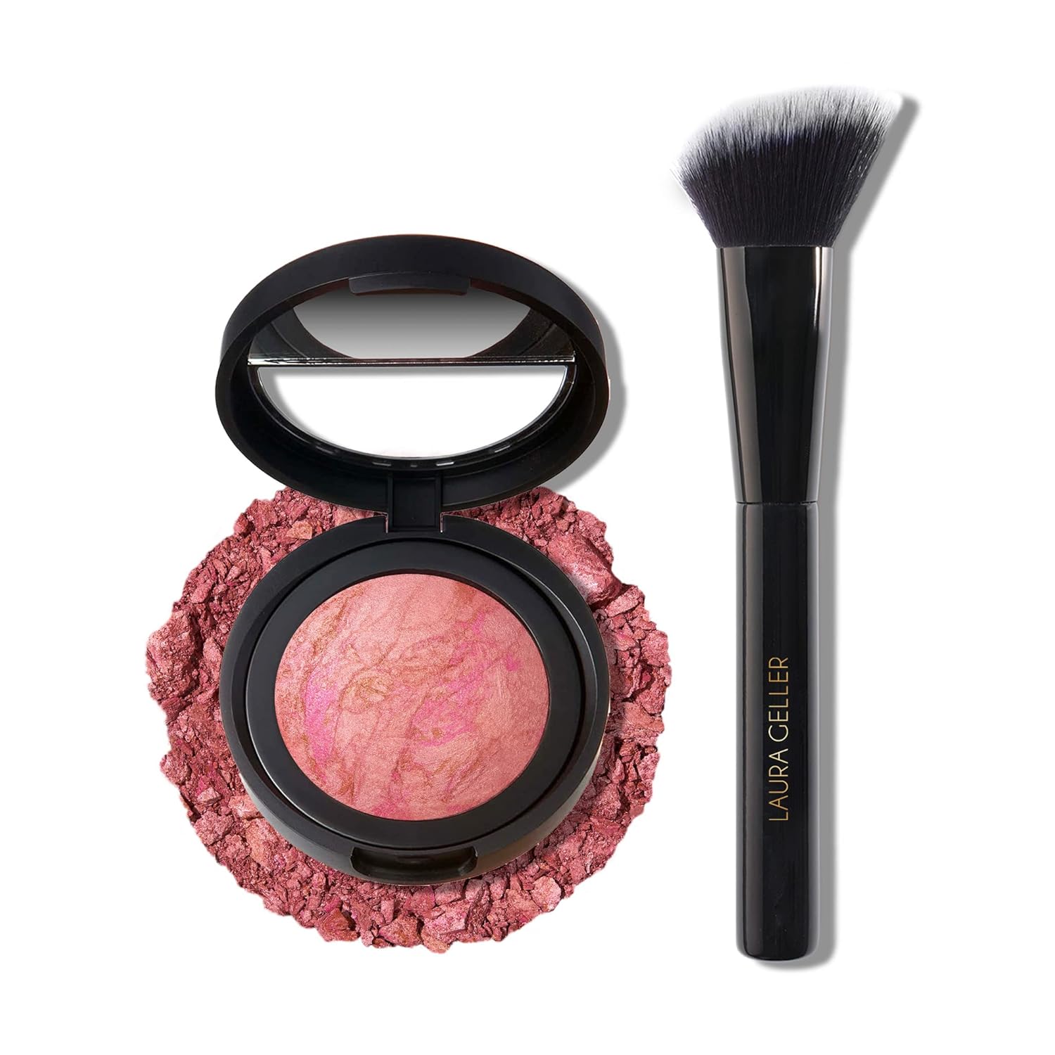LAURA GELLER NEW YORK Baked Blush-n-Brighten Marbleized Blush - Apricot Berry & Angled Brush 2pc Set