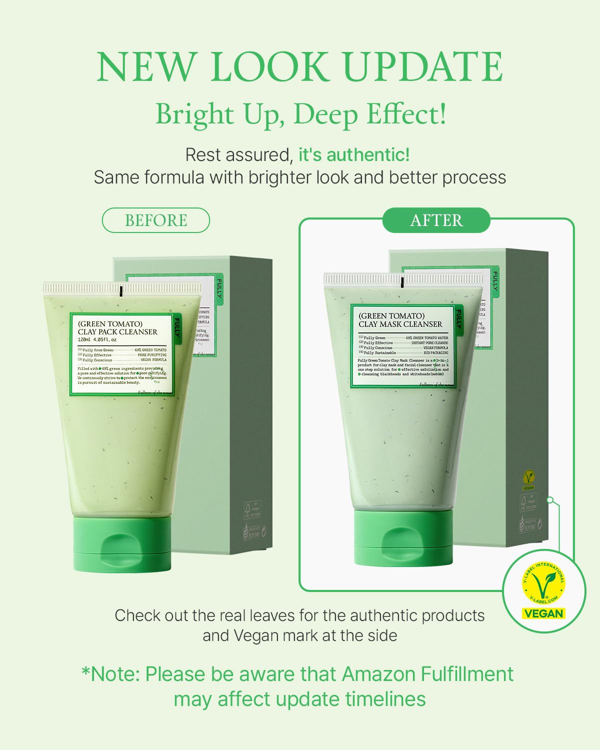 FULLY Green Tomato Clay Mask Cleanser, Pore Purifying with 49% Green Tomato Extract, Sebum & Clogged Pore Care, Exfoliation, Fragrance-Free, Vegan & Dermatologically Tested, 4.05 fl.oz