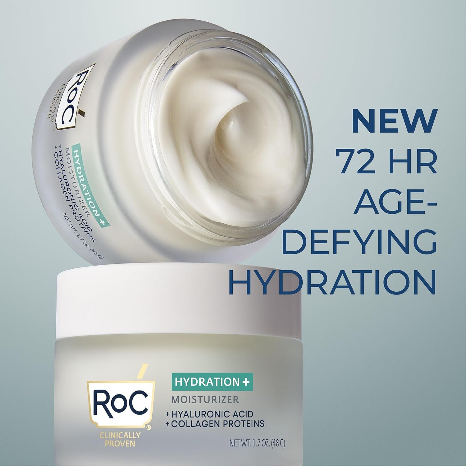 RoC Hydration+ Hyaluronic Acid Moisturizer Face Cream, Hydrating, Smoothing, Fragrance Free Formula with Collagen Proteins (1.7 Ounces) with Retinol Eye Cream Packette