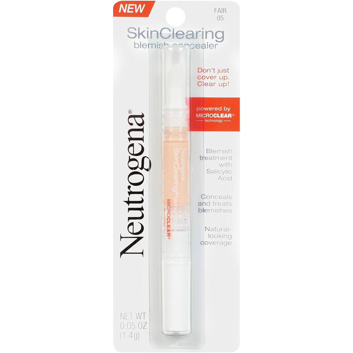 Neutrogena SkinClearing Blemish Concealer Face Makeup with Salicylic Acid Acne Medicine, Non-Comedogenic and Oil-Free Concealer Helps Cover, Treat & Prevent Breakouts, Light 10,.05 oz