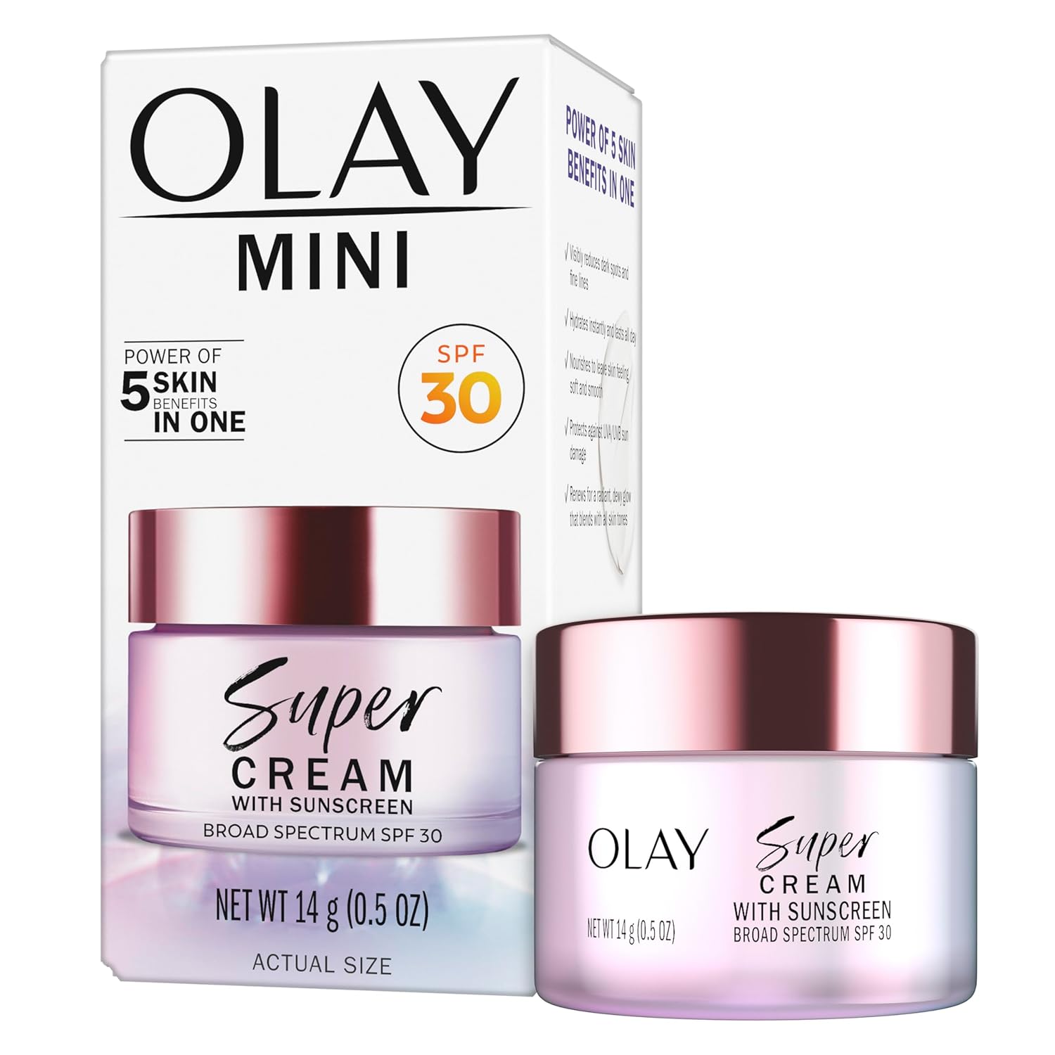Olay Super Cream with Sunscreen SPF 30, 1.7 oz, Ultra Lightweight Face Moisturizer - Vitamin C & E, Hyaluronic Acid, Niacinamide, Collagen Peptide - Hydrate, Smooth, Brighten, Firm, and Protect