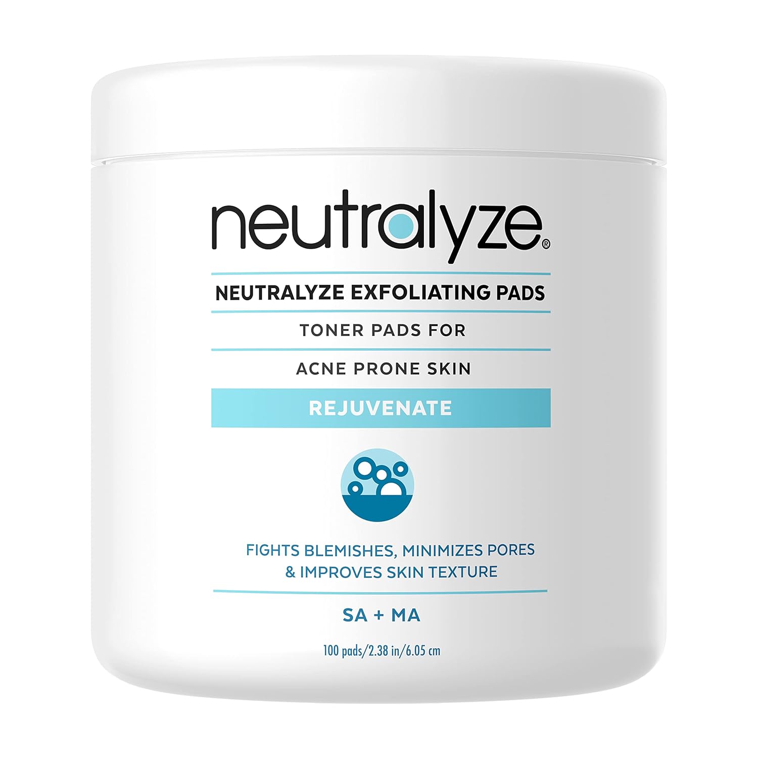 Exfoliating Acne Treatment Pads (100 Count) - Dual Textured Face Wipes with 2% Salicylic Acid & 2% Mandelic Acid - Toner Pads for Acne Prone Skin, Face & Body Wipes for Teens & Adults