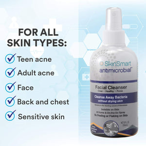 SkinSmart Antimicrobial Facial Cleanser for Breakouts, Targets Bacteria Linked to Acne with a Gentle Hypochlorous Acid Spray, Post Workout Miracle Solution for Adults and Teens, 8 Ounce Bottle
