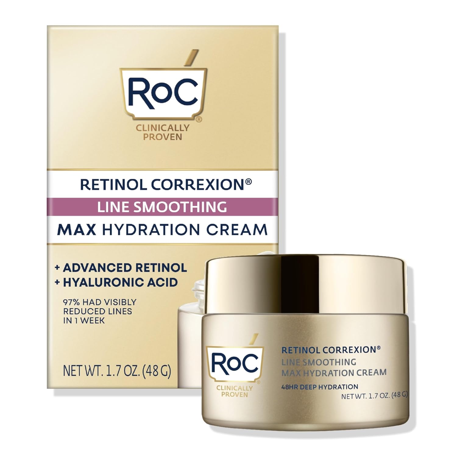 RoC Retinol Correxion Max Daily Hydration – Anti-Aging Face Moisturizer with Hyaluronic Acid, Oil-Free Cream for Fine Lines & Deep Hydration, 1.7 Ounces