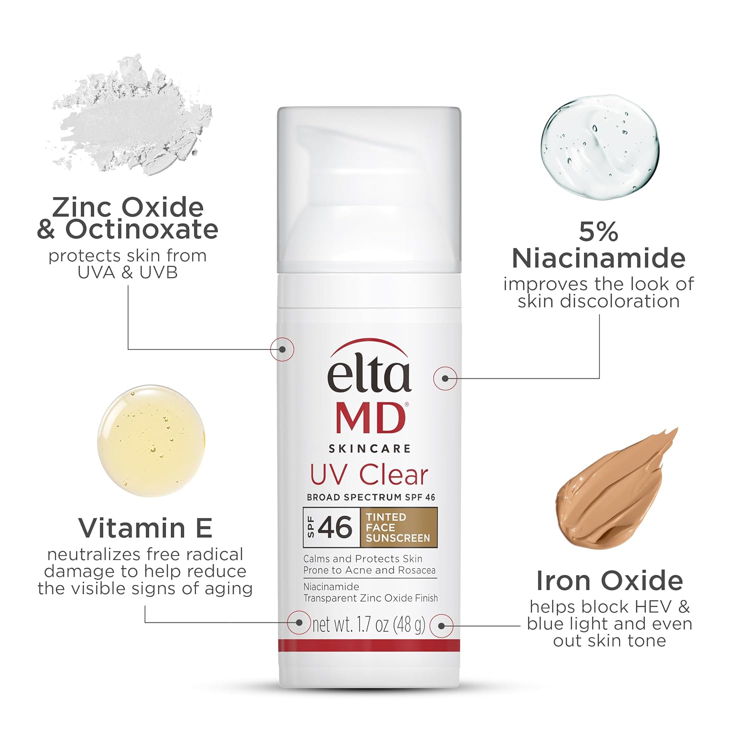 EltaMD UV Clear Tinted Face Sunscreen, SPF 46 Oil- Free Tinted Sunscreen with Zinc Oxide, Dermatologist Recommended Sunscreen, 1.7 oz Pump