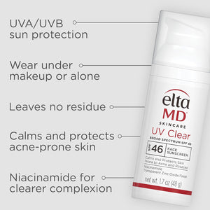 EltaMD UV Clear Face Sunscreen SPF 46, Oil Free for Face with Zinc Oxide, Dermatologist Recommended Sunscreen Lotion, For Acne-Prone Sensitive Skin, 1.7 oz Pump