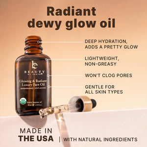 USDA Organic Face Oil – USA Made with Natural Ingredients, Brightens & Smooths Fine Lines & Wrinkles, Non-comedogenic Lightweight Facial Oil for Dry & Sensitive Skin with Moringa, Jojoba & Argan Oils
