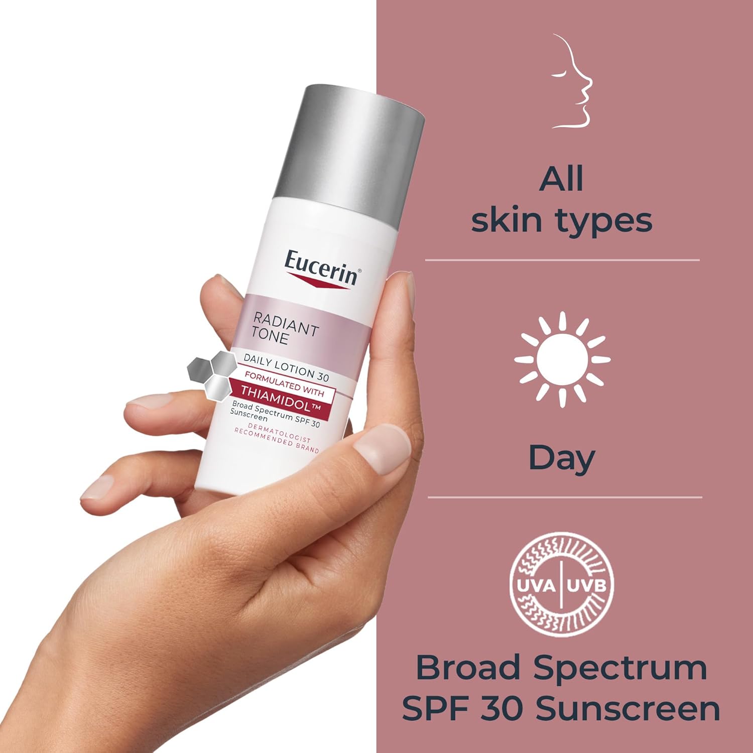 Eucerin Radiant Tone Daily Face Lotion Broad Spectrum SPF 30 Sunscreen, Dark Spot Corrector with Thiamidol, Helps Visibly Reduce the Look of Persistent Dark Spots, 1.7 Fl Oz Bottle