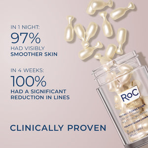 RoC Retinol Correxion Anti-Aging Wrinkle Night Serum, Daily Line Smoothing Skin Care Treatment for Fine Lines, Post-Acne Scars, 30 Individual Capsules, Unscented, 0.35 Fl Oz