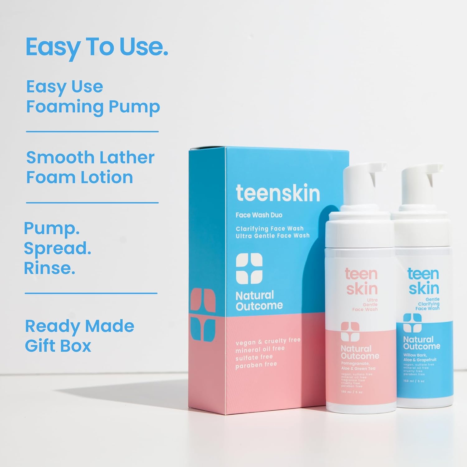 Teen Skin Face Wash Duo | Gentle Foaming Daily Boys & Girls Kids Face Wash | Non-toxic Ingredients | Perfect for Teens Preteens & Kids Looking to Prevent Acne | Two 5 oz Bottles