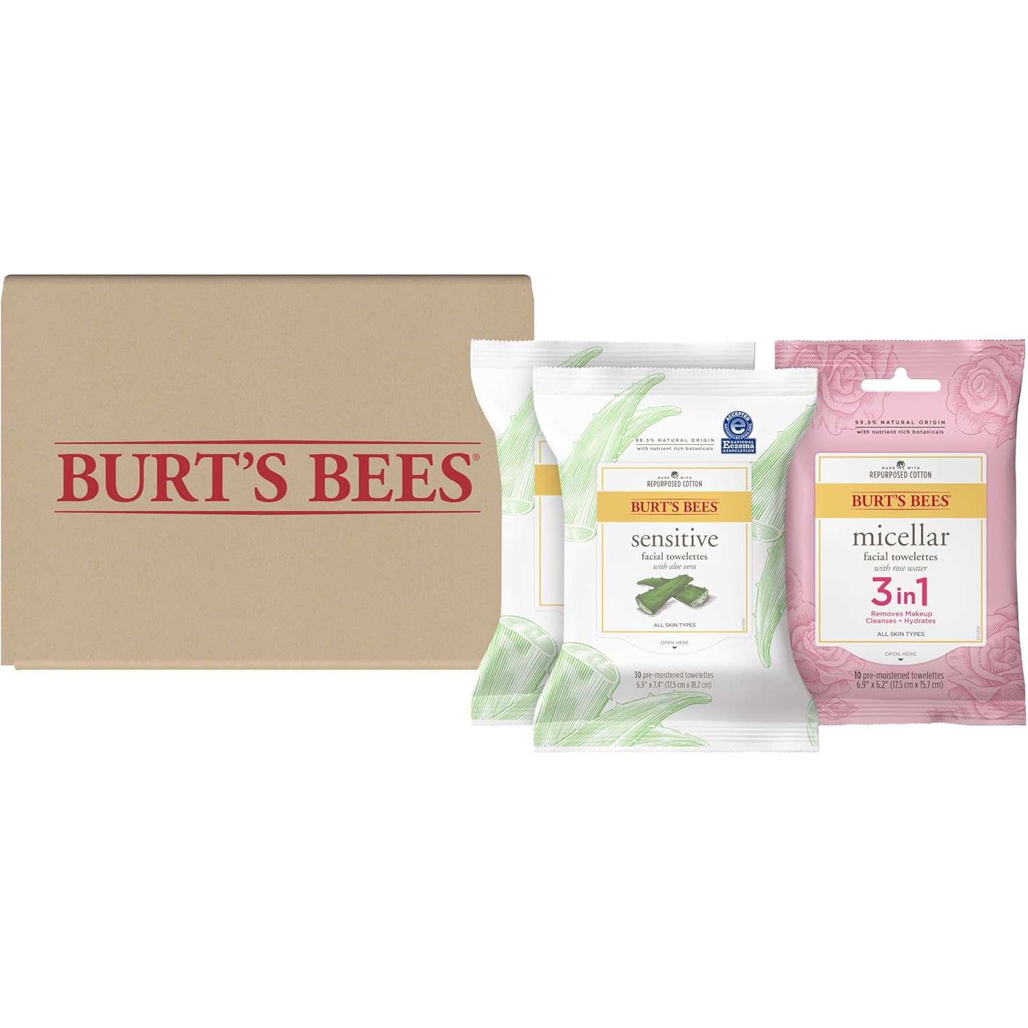 Burt's Bees Rose Water Face Wipes, for All Skin Types, Hydrating Micellar Makeup Remover & Facial Cleansing Towelettes, 30 Ct (3-Pack)